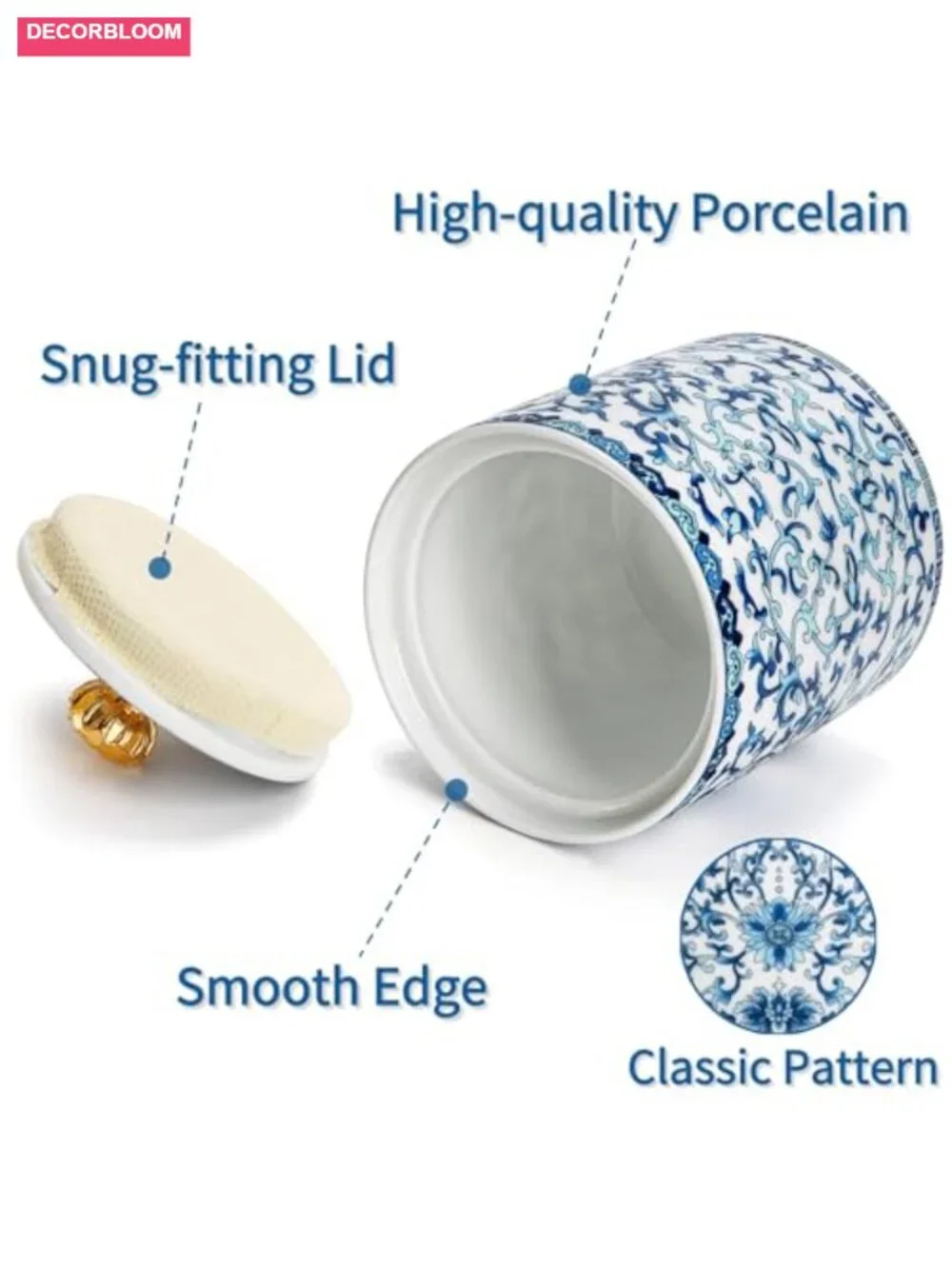 Set of 2 Porcelain Salt Cellars with Airtight Lids, Ceramic Spice Jars for - Picture 3 of 6